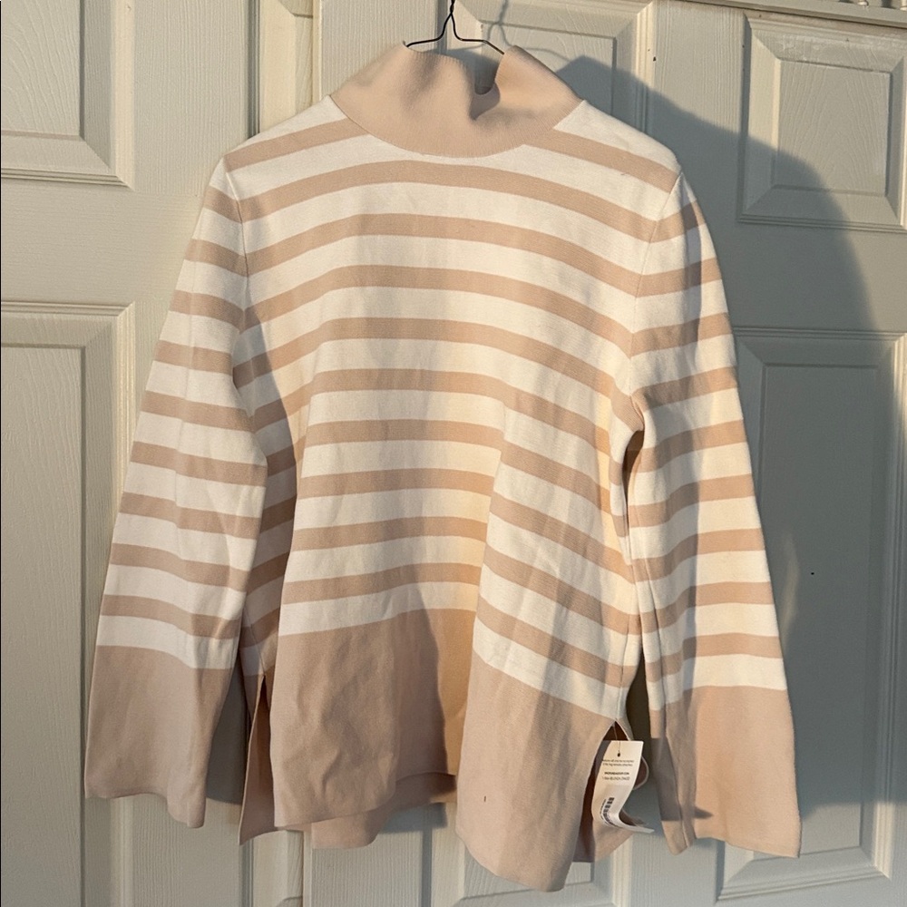 COS Womens Striped Long Sleeves Turtleneck Sweater Beige White Cotton Size Small